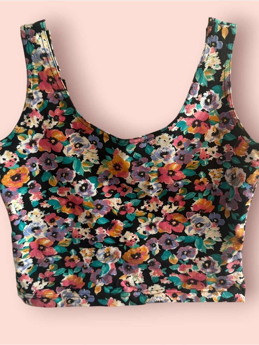 Vintage 90s Floral Crop Tank Top Made in USA Cotton Lycra